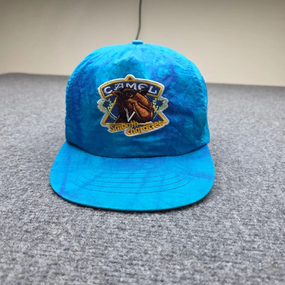 Vintage Joe Camel Smooth Character Snapback Hat Blue Tie Dye 90s Promo Cap Nylon